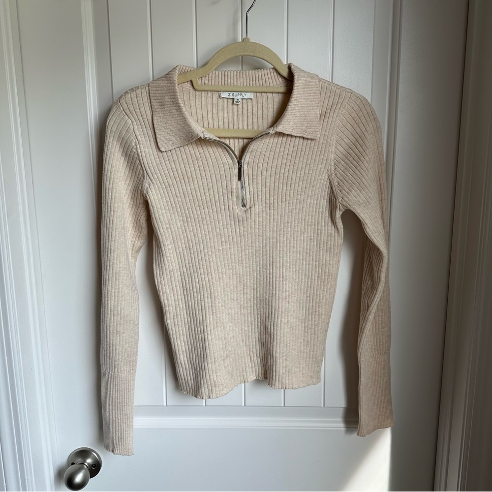 Z Supply Cream Ribbed Long Sleeve Top